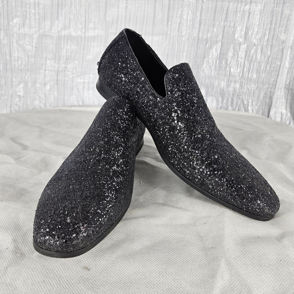 Mario Lopez Men's 9 Black Glitter Sparkly Loafers Formal SlipOn Dress Shoes NWOT